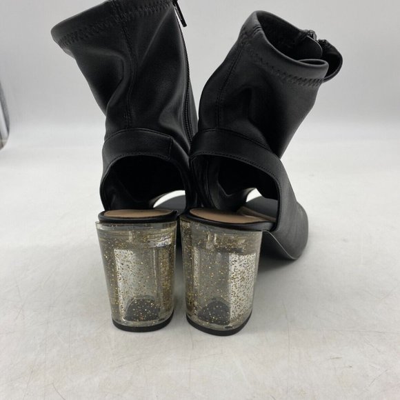 BCBGeneration Desire Black Sock Clear Block Heels W Peep Toe Sz 7 or 7.5 - Picture 4 of 5